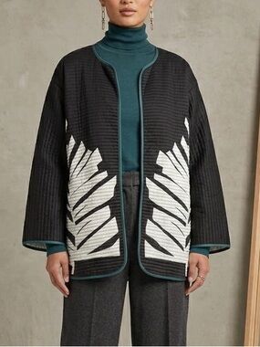 Very Vollbracht Vintage Reversible Quilted Palm Leaf Kimono Jacket Size L XL